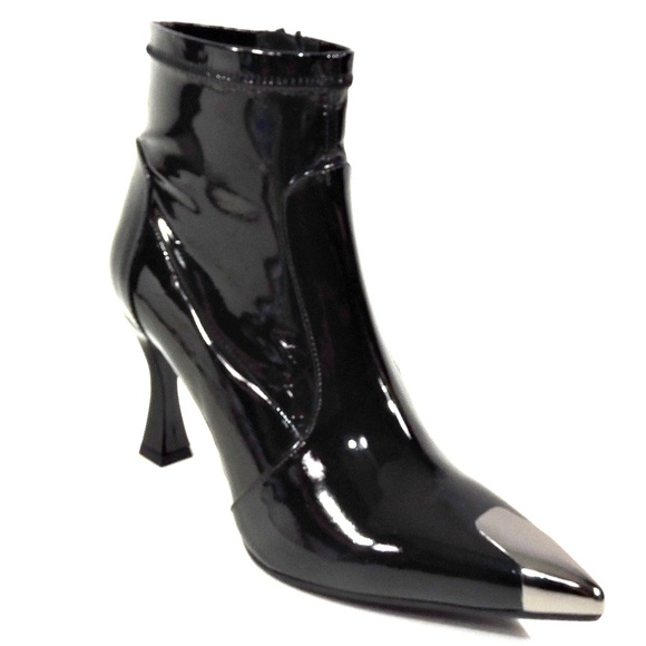 ALESSANDRO DI MARIA 🇮🇹 WOMEN BLACK PATENT LEATHER FASHION ANKLE BOOTIE - Picture 2 of 7